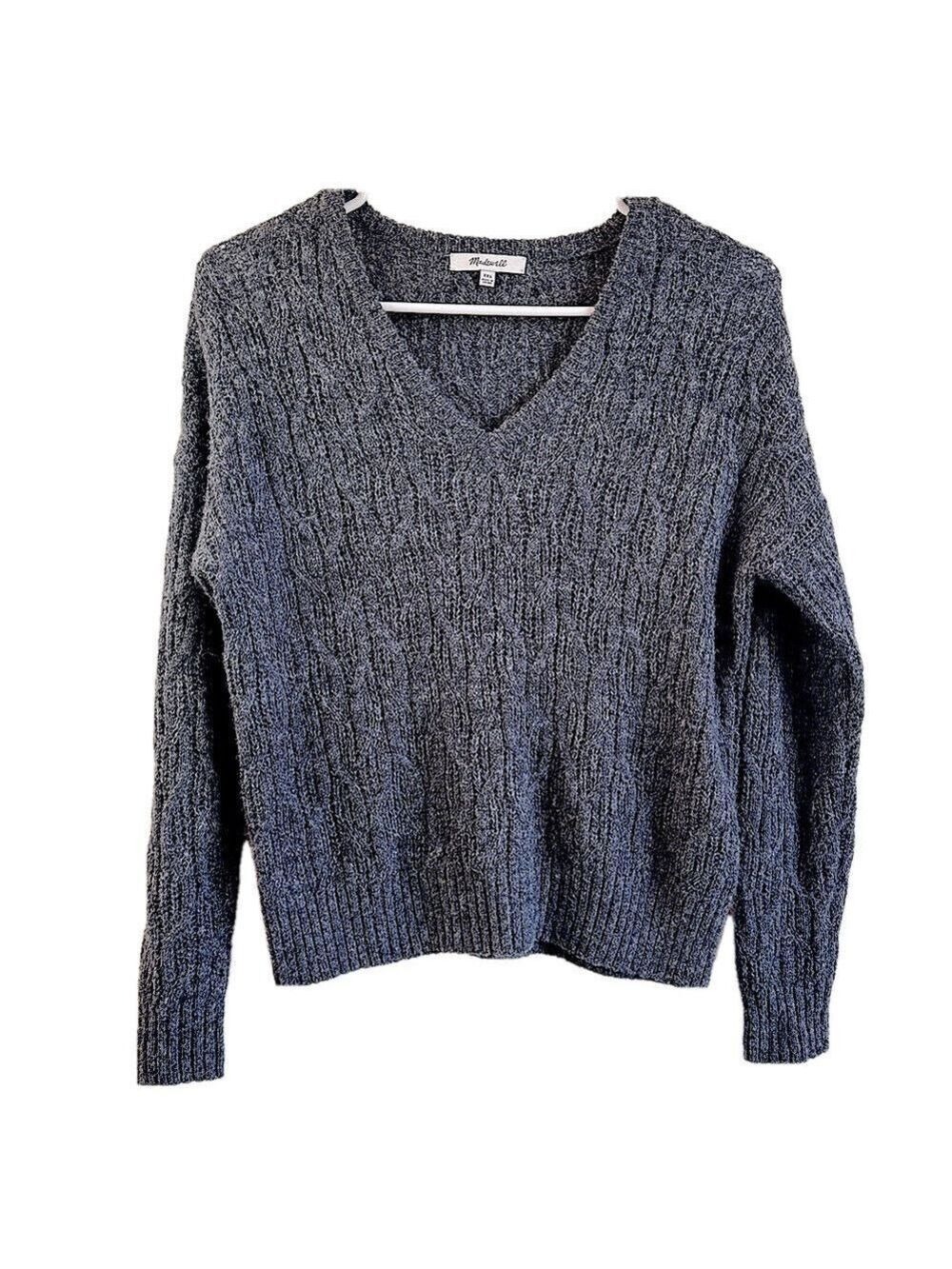 MADEWELL Alpaca Wool Cableknit V-neck Lightweight Pullover